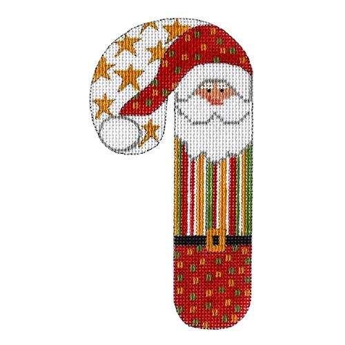 Santa Gold Stars Candy Cane Painted Canvas Danji Designs  - 1