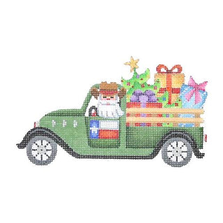 Santa in a Pickup Truck Painted Canvas Burnett & Bradley 
