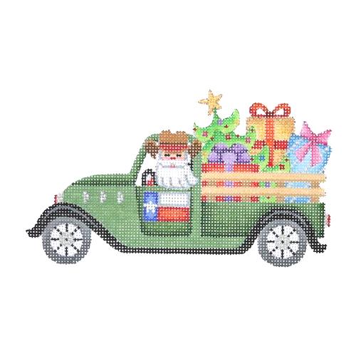 Santa in a Pickup Truck Painted Canvas Burnett & Bradley 
