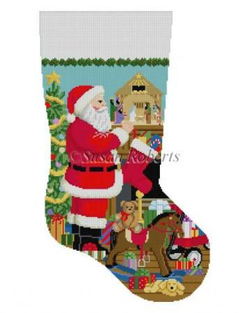 Santa Nativity Stocking Painted Canvas Susan Roberts Needlepoint Designs Inc. 
