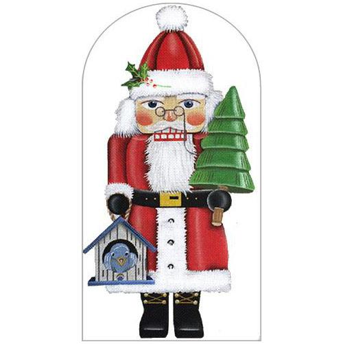 Santa Nutcracker with Tree and Birdhouse Painted Canvas Melissa Shirley Designs 