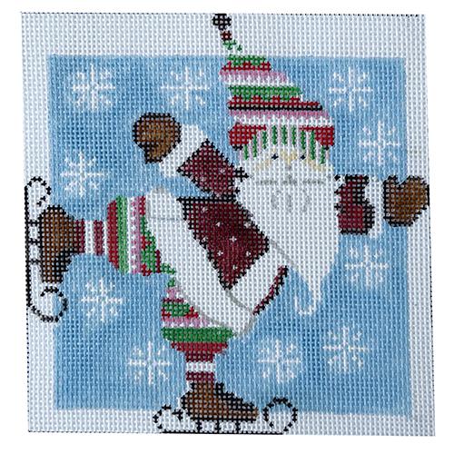 Santa on Skates Square Painted Canvas NeedleDeeva 