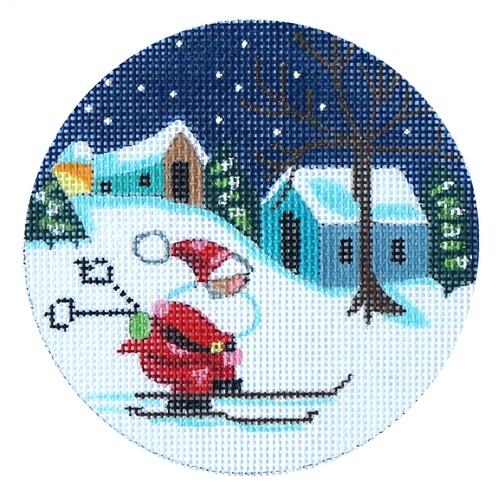 Santa on Skis Ornament Painted Canvas Danji Designs  - 1