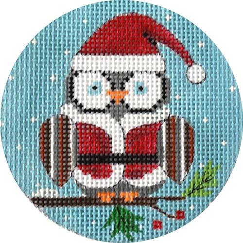 Santa Owl Ornament Painted Canvas Alice Peterson  - 1