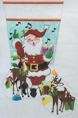 Santa Reindeer Stocking Painted Canvas Raymond Crawford Designs 
