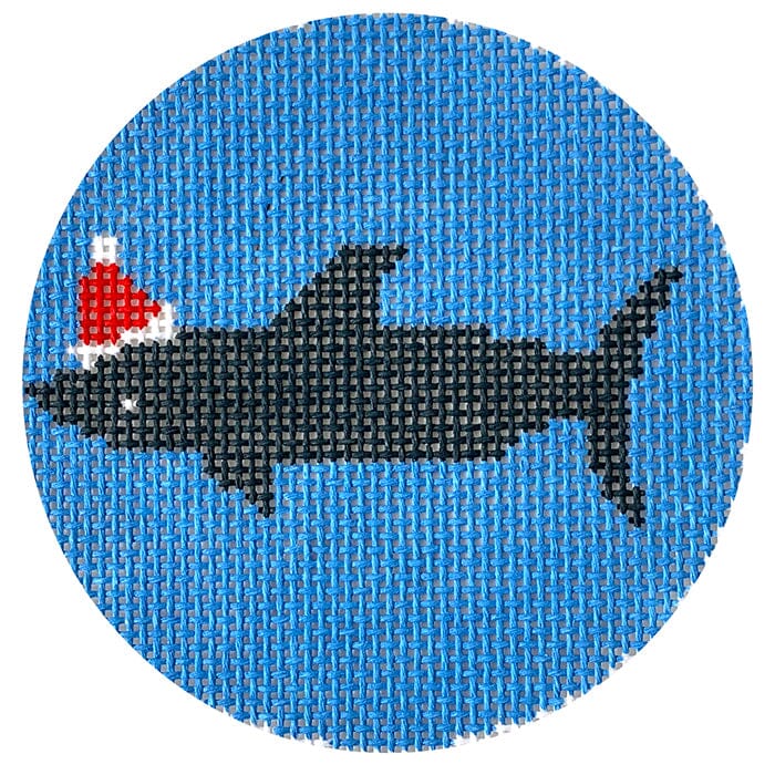 Santa Shark Ornament Painted Canvas Halcyon House Designs 