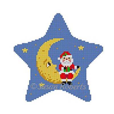 Santa Sitting on Moon Star Painted Canvas Susan Roberts Needlepoint Designs Inc. 