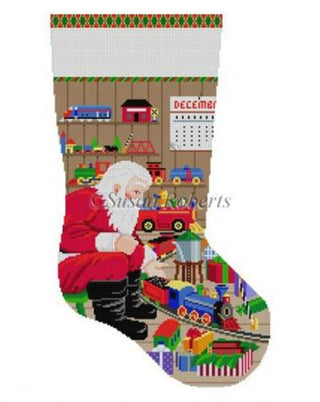 Santa & Trains Stocking Painted Canvas Susan Roberts Needlepoint Designs, Inc. 
