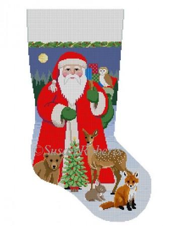 Santa with Baby Forest Animals Stocking Painted Canvas Susan Roberts Needlepoint Designs Inc. 