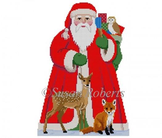 Santa with Baby Forest Animals Tree Topper - Front Only Painted Canvas Susan Roberts Needlepoint Designs Inc. 