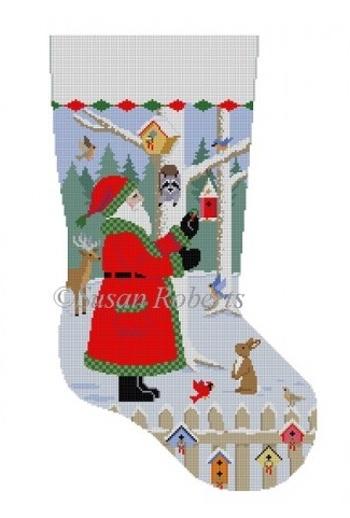 Santa with Bird Wreaths Stocking Painted Canvas Susan Roberts Needlepoint Designs Inc.  - 1