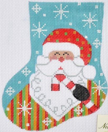 Santa with Candy Cane Mini Stocking Painted Canvas Danji Designs  - 1