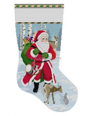 Santa with Deer Stocking Painted Canvas Susan Roberts Needlepoint Designs Inc. 