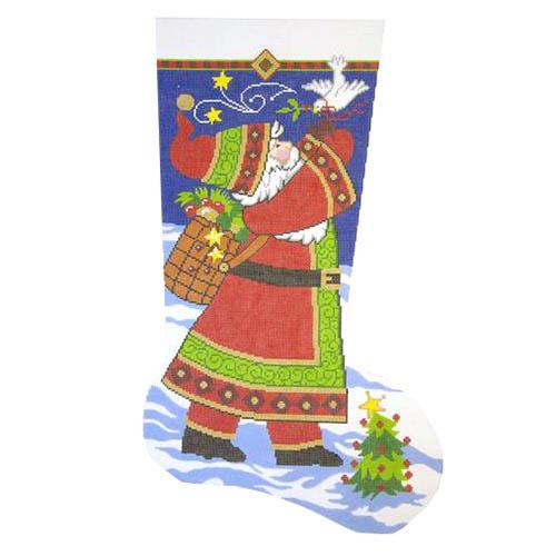 Santa with Dove Stocking Painted Canvas Lee's Needle Art Inc. 