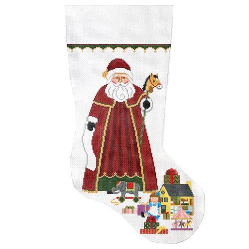 Santa with Girl Toys Stocking Painted Canvas Susan Roberts Needlepoint Designs Inc. 
