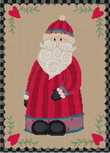 Santa with Heart Border with Stitch Guide Painted Canvas CBK Needlepoint Collections 