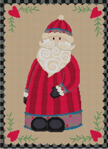 Santa with Heart Border with Stitch Guide Painted Canvas CBK Needlepoint Collections  - 1