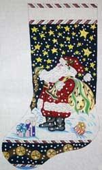 Santa with Jingle Bells Stocking Painted Canvas The Meredith Collection 