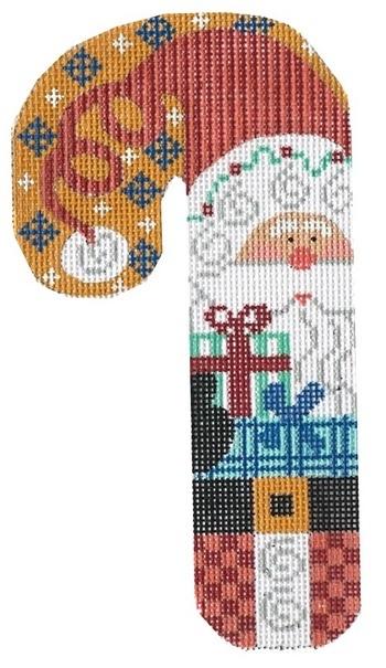 Santa with Present Candy Cane Painted Canvas Danji Designs  - 1