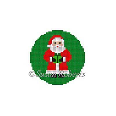 Santa with Present Round Painted Canvas Susan Roberts Needlepoint Designs Inc. 