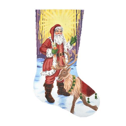 Santa with Reindeer Painted Canvas Labors of Love Needlepoint  - 1