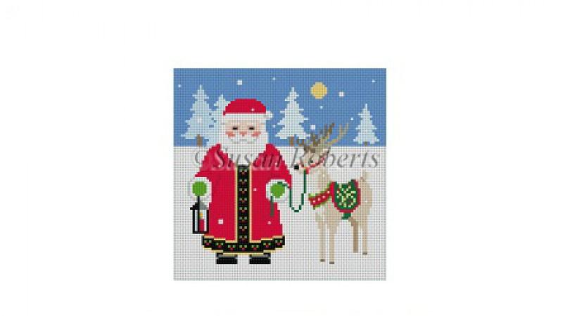 Santa with Reindeer Painted Canvas Susan Roberts Needlepoint Designs Inc. 