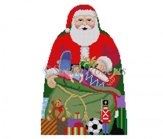 Santa with Toy Bag Tree Topper - Front Only Painted Canvas Susan Roberts Needlepoint Designs Inc. 