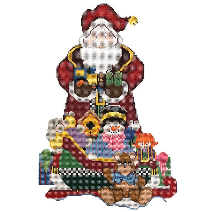 Santa with Toys and Sleigh Painted Canvas NeedleDeeva 