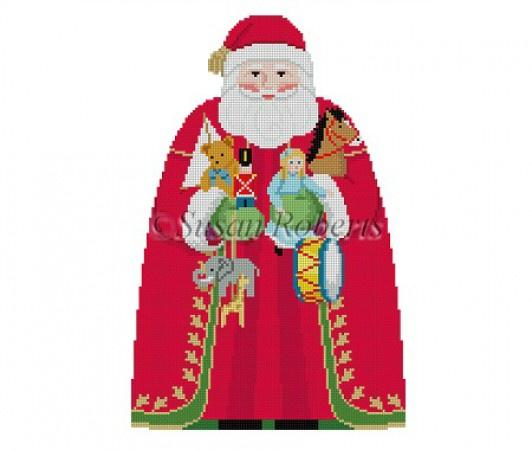 Santa with Toys Tree Topper - Front Only Painted Canvas Susan Roberts Needlepoint Designs Inc. 