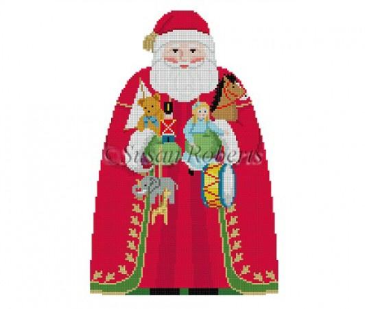 Santa with Toys Tree Topper   Front Only Painted Canvas Susan Roberts Needlepoint Designs Inc.  - 1