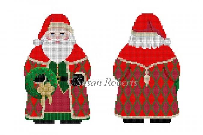 Santa with Wreath - 2 Sided Painted Canvas Susan Roberts Needlepoint Designs Inc. 
