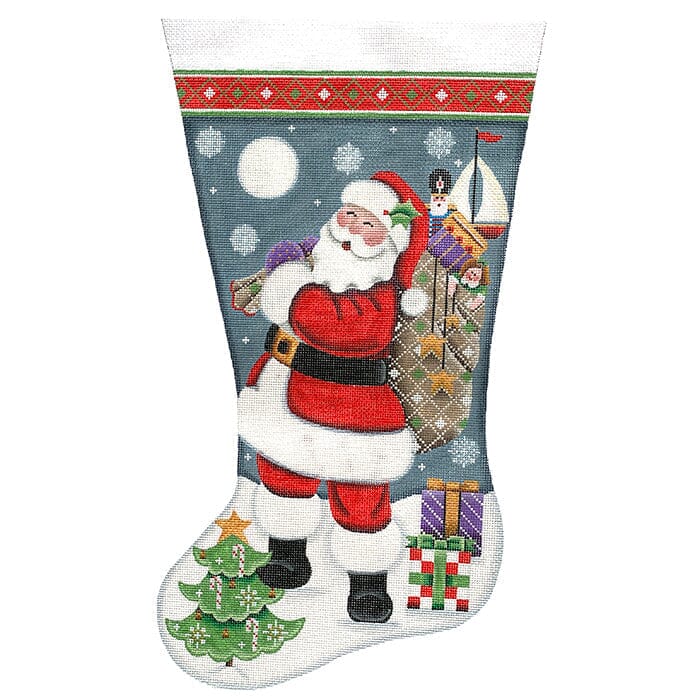 Santa's Bag of Toys Stocking TTL Painted Canvas Needlepoint.Com 