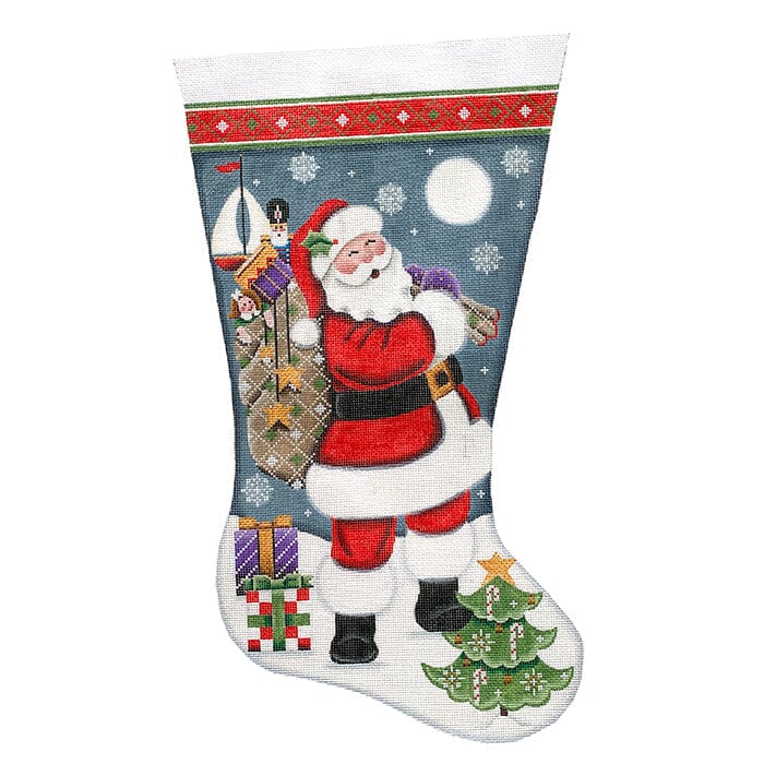 Santa's Bag of Toys Stocking TTR Painted Canvas Rebecca Wood Designs  - 1