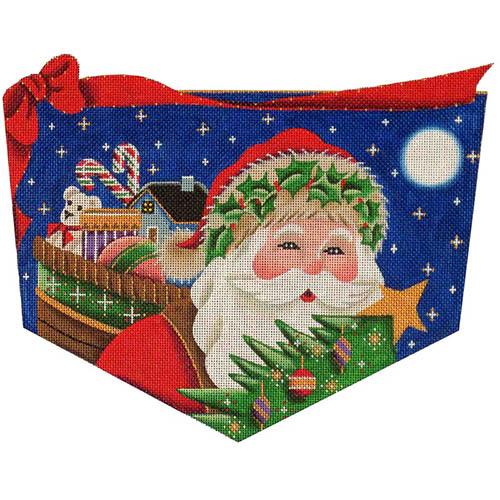 Santa's Basket Stocking Topper on 18 Painted Canvas Rebecca Wood Designs  - 1