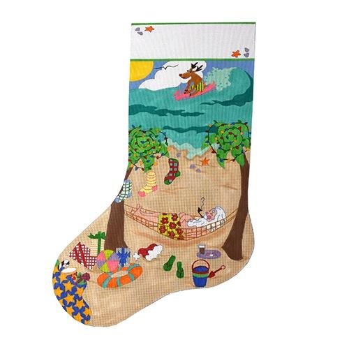 Santa's Beach Vacation Stocking Painted Canvas The Meredith Collection 