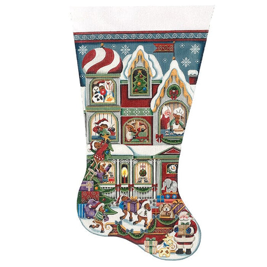 Santa's Helpers Stocking on 18 TTR Painted Canvas Rebecca Wood Designs 