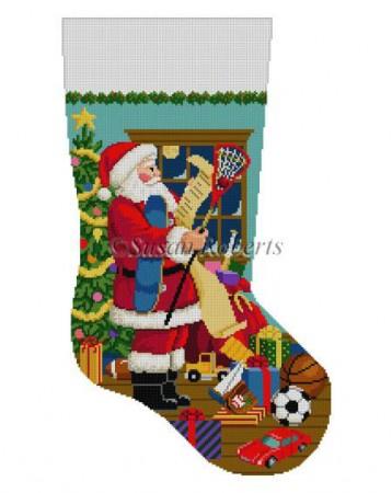 Santa's List & Boys Sports Toys Stocking Painted Canvas Susan Roberts Needlepoint Designs Inc. 