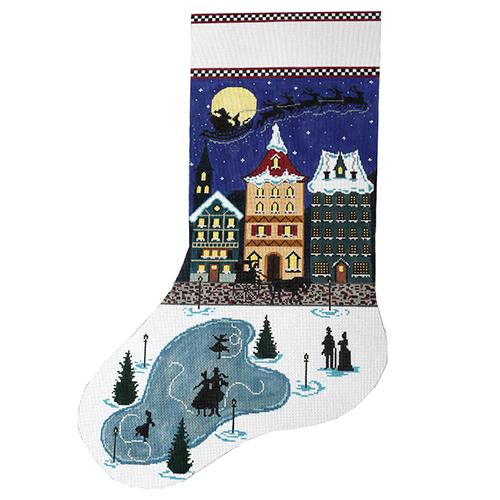 Santa's Midnight Ride Stocking Painted Canvas The Meredith Collection  - 1