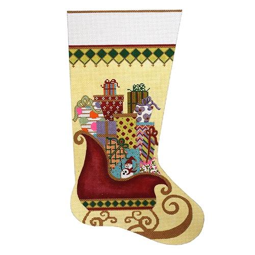 Santa's Sleigh Stocking Painted Canvas Alice Peterson Company 