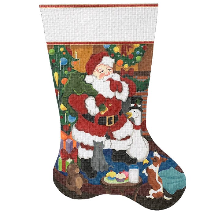 Santa's Surprise Arrival Stocking Painted Canvas Raymond Crawford Designs 