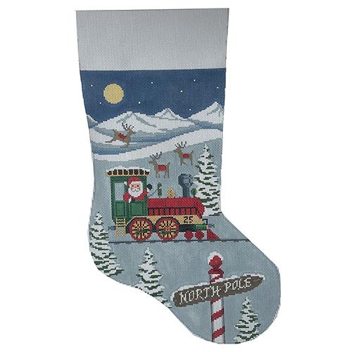 Santa's Train Engine Stocking #13 Painted Canvas Susan Roberts Needlepoint Designs Inc.  - 1