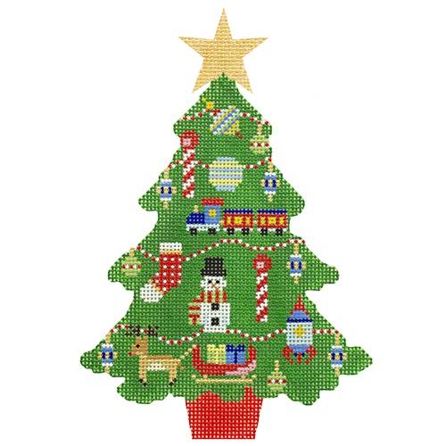 Santa's Workshop Tree Painted Canvas Kirk & Bradley 
