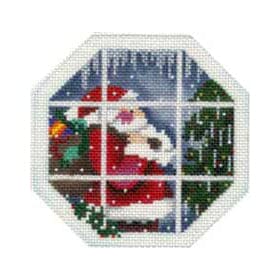 Santa/Tree Octagon Ornament Painted Canvas Associated Talents 