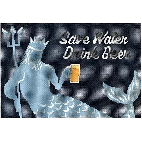 Save Water Drink Beer painted canvas CBK Needlepoint Collections 
