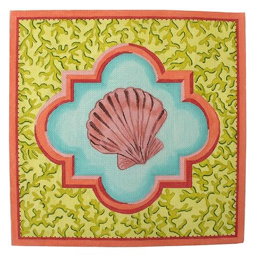 Scallop Shell Seaweed Border Painted Canvas Kate Dickerson Needlepoint Collections 
