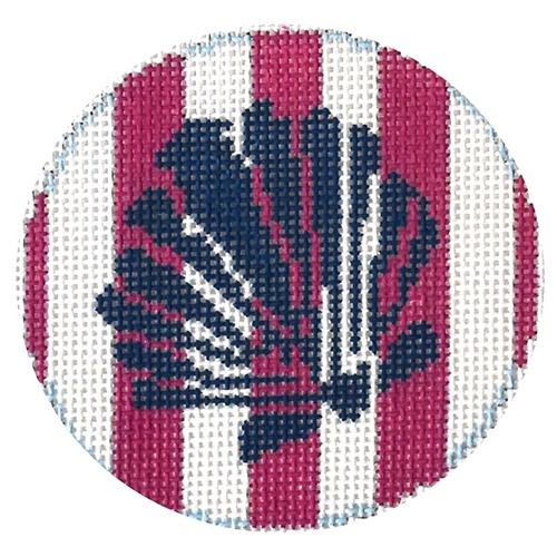 Scallop Shell Stencil 3" Round Painted Canvas Two Sisters Needlepoint 