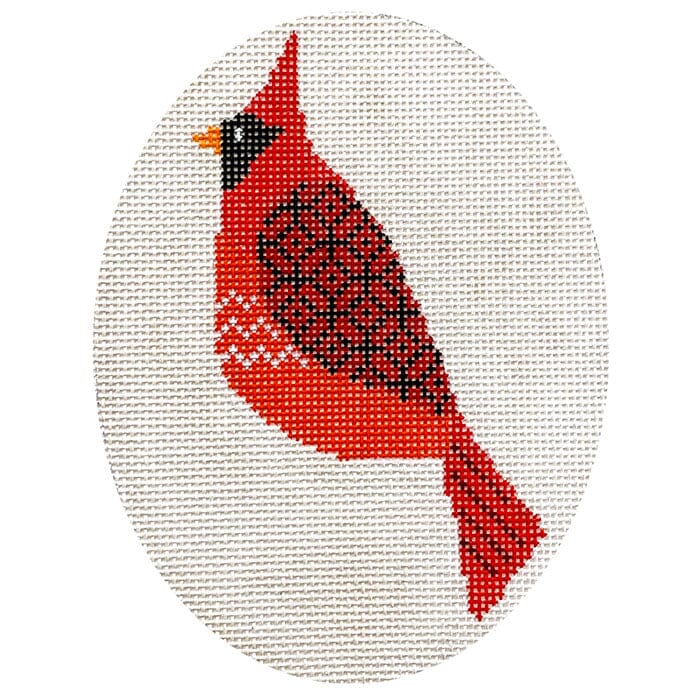 Scandia Cardinal Oval Painted Canvas Eye Candy Needleart  - 1
