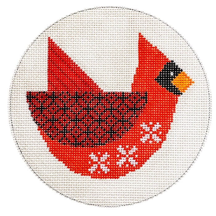 Scandia Cardinal Round Painted Canvas Eye Candy Needleart 