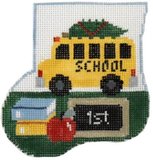 School Bus Mini-Sock with Boy Insert Painted Canvas Kathy Schenkel Designs 
