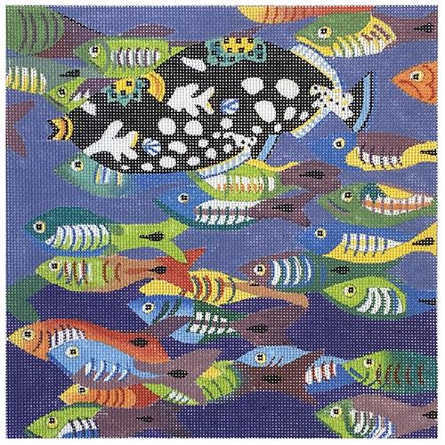 School of Colorful Fish Painted Canvas Waterweave 
